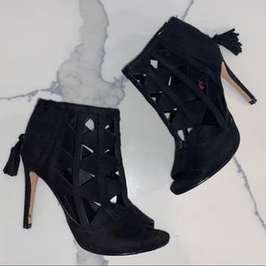Black Suede Caged Heel